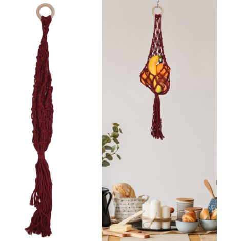 Panier suspendu en filet de cuisine - Sac en corde de coton pour fruits et légumes - 84g/3oz, rouge bordeaux (1/5)