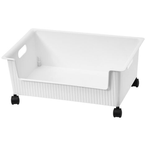 Boîte de rangement pour livres plastique avec roulettes design blanc grande capacité organisateur classe cartables 38 x 28.5 x 15cm (1/5)