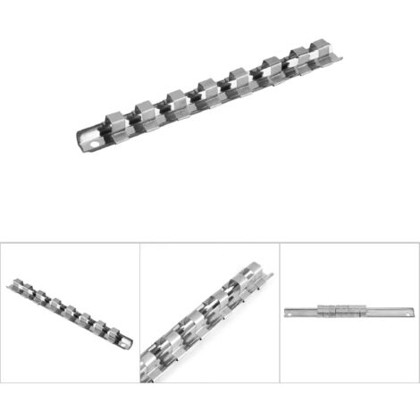 Porte-accessoires à douilles (3/8") 8 clips en acier carbone rail de rangement mural pour garage et atelier