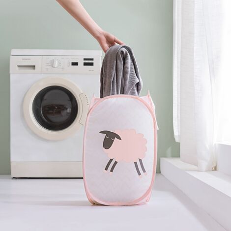 Panier à linge Folding Cartoon Animal Large Capacity Dirty Clothes Storage Basket 2905(Pink Sheep) - Corbeille à linge grande capacité, pliable, design animal cartoon, avec pochette séparée (1/4)