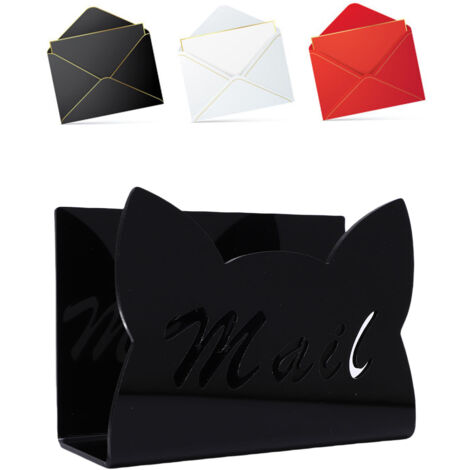Rangement lettres bureau Porte-lettres acrylique forme chat noir pour maison bureau, antivol modèle N1 15x5.5x10cm 190g 1x, par A
