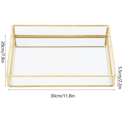 Boîte de Stockage à Vitrine Vintage Métal et Verre Doré Grand Organisateur pour Bijoux et Cosmétiques avec Plaque de Miroir et Cadre en Cuivre (30x20x5.5 cm) (1/5)