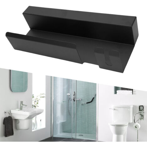 Porte-outil mural pour sèche-cheveux et accessoires aluminium noir avec installation sans vissage (1/5)
