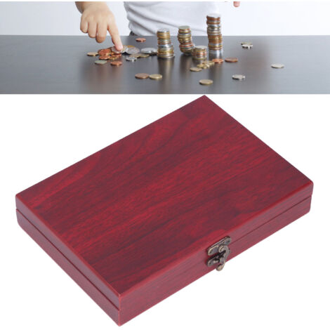 Boîte de rangement pour collection de pièces - 50 capsules transparentes en coffret bois vintage composite pour pièces jusqu'à 30mm (dimensions 22.5x15.5x4.5cm)