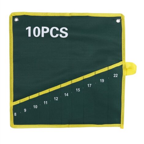 Trousse de rangement pour outils, Sac pour clés (spanner) à rouler, Canvas durable, 10 poches, Vert (1/2)