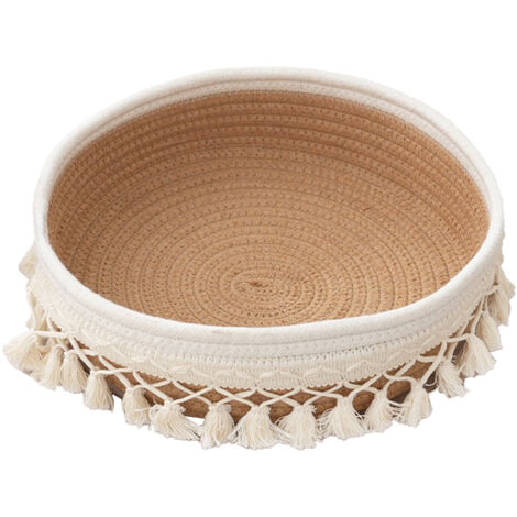 [Panier de rangement] Panier rond à franges en fécule, pour bureau de nuit ou snacks (1/4)