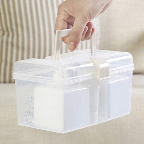 Boîte de rangement transparente portable avec poignée - Plastique résistant - Organiseur pour bureau, maison ou école (1/5)