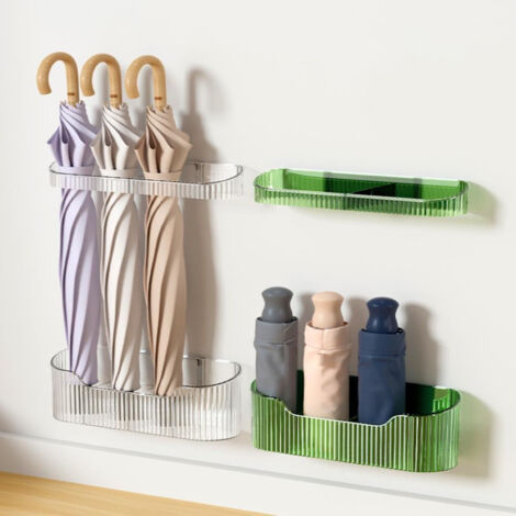 Porte-parapluie mural intérieur, organiser de rangement pour parapluies longs et courts, économiseur d'espace pour maison, plastique solide. (1/5)
