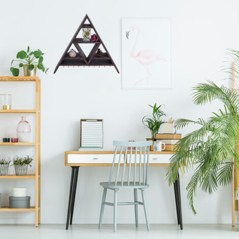 Étagère murale triangulaire de rangement et de présentation pour cristaux et objets décoratifs pour bureau et maison en bois de cèdre (41,5x36x9,5cm) (1/5)