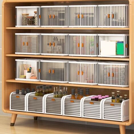 [Boîte de Rangement Desktop] avec Porte Roulante 2 Way Foldable Stackable - Organisateur Polyvalent pour Makeup, Bureau ou Kitchen - Capacité Ample en Plastique - 1 PCS (26.8x16.3x18.2cm)