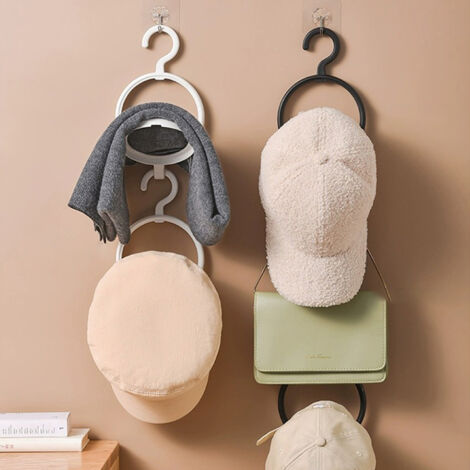 Porte-chapeau multifonction Wig Stand pour chapeaux foulons casquettes 2 pièces polypropylene rotatif étagère pliable salon porte mur (1/5)