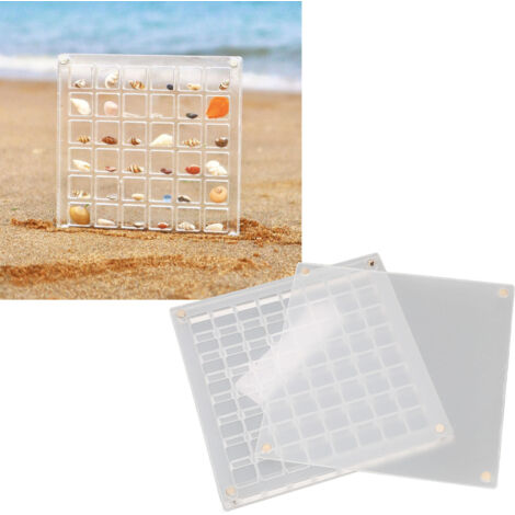[Boîte de Display Magnétique pour Coquillages] Boîte de Collection Acrylique Transparente 64 Grilles 12x12cm pour Coquillages Pierres Bijoux Accessoires (1/5)