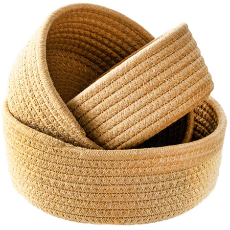 Petites Paniers de Rangement Set de 3 Ronds en Corde de Coton Dépliables Khaki pour Jouets Sous-Vêtements Magazines (1/5)