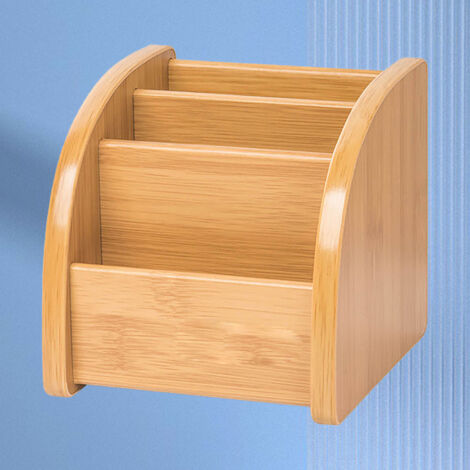 Porte-stylo bois à grandes compartiments, modèle "Pencil Holder", 125 mm large, en bois naturel pour bureau domestique ou scolaire (1/5)