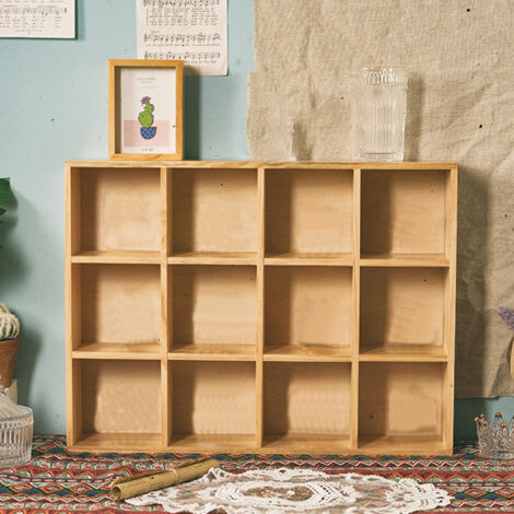 Étagère de rangement pour figurines en bois solide, 12 compartiments, avec panneau de fond, parfait pour salon chambre bureau (1/5)