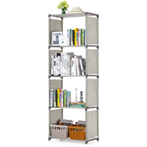 Étagère Livre [5-Shelf] Métal Tube Non-Tissé Gris Multi-Fonction Grande Capacité Équilibre Maxi Stable Outil Rapide Assemblage (1/5)