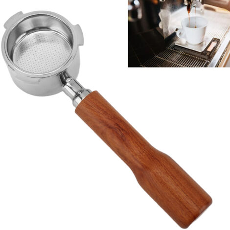Portefiltre Café Sans Fond - Portefiltre Sans Fond 51mm 3 Oreilles avec Panier Filtrant en Inox - Compatible Delonghi DEDICA ARTE - Manche en Bois Rouge Solid (1/5)