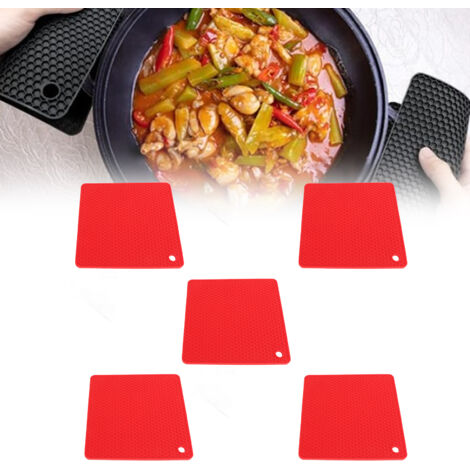 Lot de 5 plateaux silicone rouge résistants à la chaleur anti-dérapants pour cuisine (1/5)