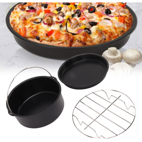 Set d'accessoires universel pour fryer en acier inoxydable - Barrel à gâteau, pizza pan, grill antiadhésif lavable au lave-vaisselle Noir 6in (1/5)