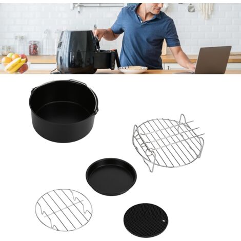 [Lot d'accessoires pour friteuse]  Ensemble complet pizza pan, cake pan, silicone pad, grill rack, skewers & baking tray  Compatible friteuses 18cm (7")  Matériaux PP, stainless steel & silicone haute (1/5)