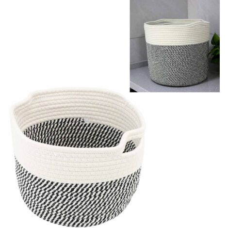 Panier à linge pliable avec grande capacité en tissu coton-lin, multifonctionnel et facile à stocker pour maison et voyage, 30x25cm / blanc noir (1/5)