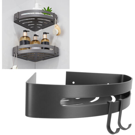 Porte-Serviettes Étagère Coin Aluminium Gris Murale Organisateur Accessoire Salle de Bain (1/5)