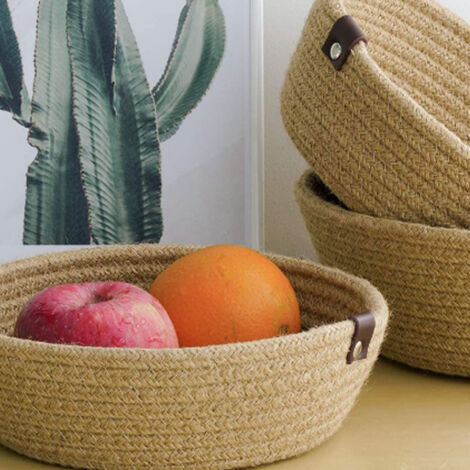 Panier de Rangement en Coton & Lin 3 Pièces Ensemble de Paniers Tissés Ronds pour Bureau Organisation Corde de Chanvre (1/5)