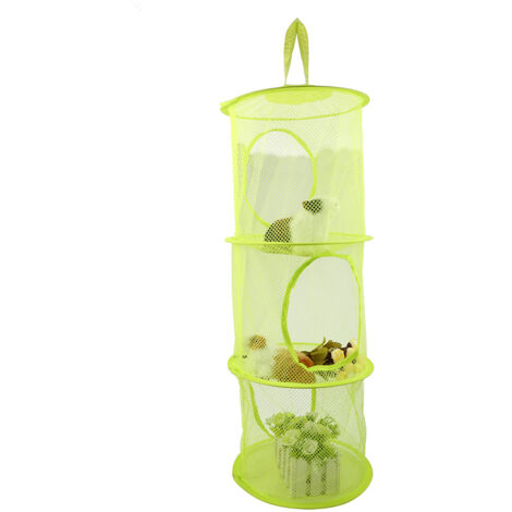 Panier de rangement à étages avec sacs suspendus en maille séchage organisateur sous-vêtements vert - 3 compartiments pliable, 27 x 75 cm, nylon (1/2)
