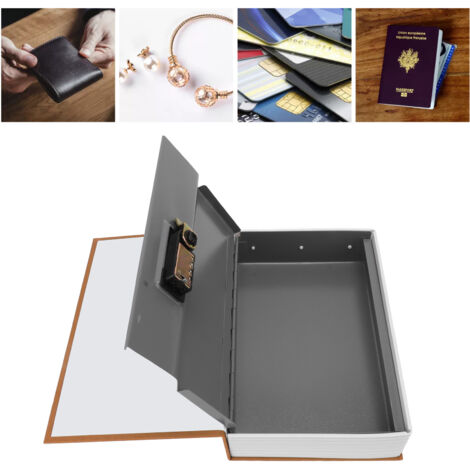 Coffre-fort livre grand modèle dictionnaire en acier inoxydable avec serrure à combinaison pour bijoux, documents et cartes