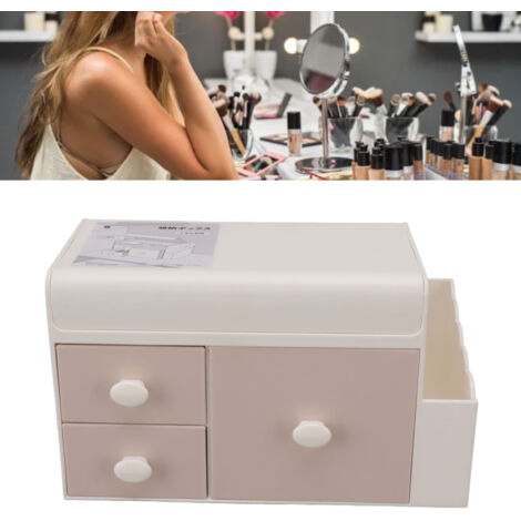 Boîte de rangement bureau avec 3 tiroirs et contenant latéral en plastique PS rose pour cosmétiques bijoux et accessoires (1/5)