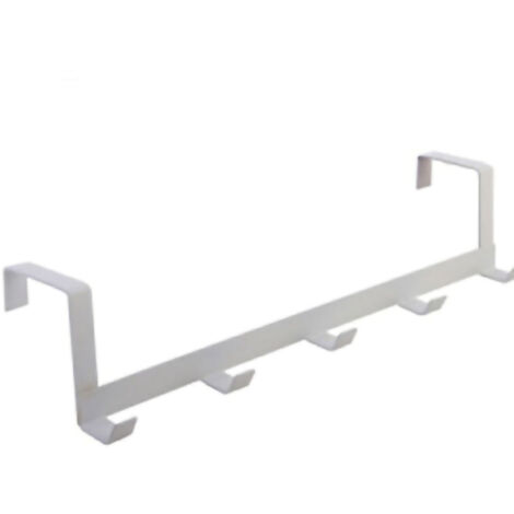 Porte Porte-Hanger Organisateur à 5 Crochets Sans Perçage pour Sacs Chapeaux Serviettes Porte-Robe Mural Blanc Surcharge de Iron - 29x7.5x6.3cm (1/5)