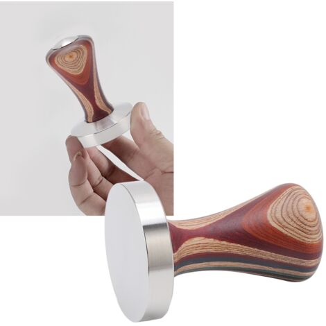 Pilon pour café avec base plate en acier inoxydable 304 et manche bois coloré, 58mm, design ergonomique, compactage uniforme, sans perte de poudre (1/5)