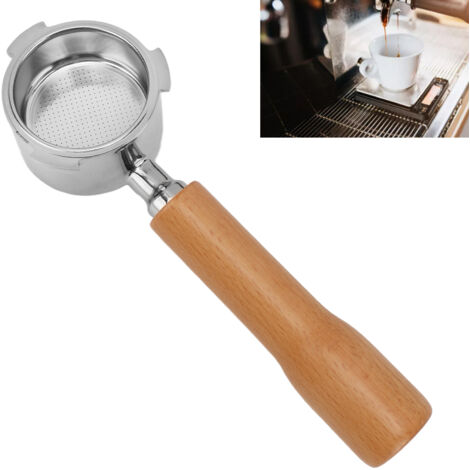 Portafilter pour Espresso 51mm à 3 Ears - Corbeille Filtrante Bottomless Simple - Portafilter Sans Fond en Bois Beech avec Manche Bois Solide pour Delonghi C1 (1/5)