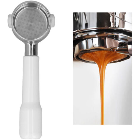 Portafilter 51mm 2 oreilles pour machine café ECO310, modèle C2 sans fond, filtre amovible, matériel plastique blanc (1/5)