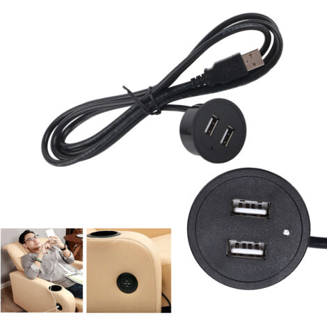 Socket USB de Charge - Chargeur Double Ports USB 5V/1A avec Cable 1.5m - Installation Encastrée pour Téléphone, Caméra, Tablette (1/5)