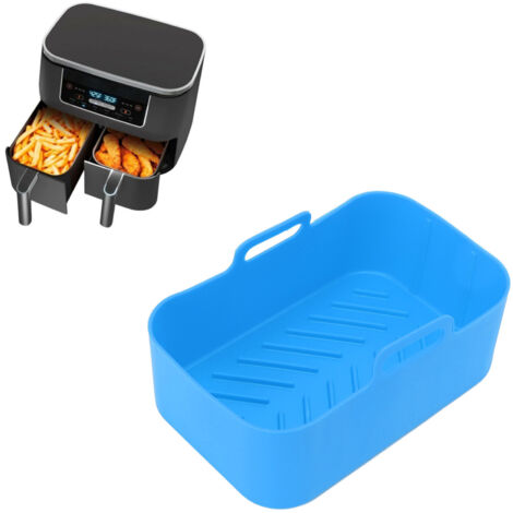 Panier et Tapis en Silicone Rectangulaire pour Air Fryer Ninja DZ201 Foodi 8QT - 2 Sets Bleu Réutilisable, Antiadhérent (1/5)