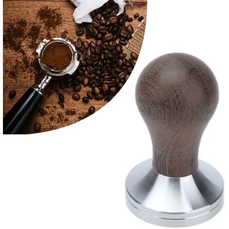 Presse de Café 53mm Poignée Bois Tamper Poudre Pressoir Accessoire Stainless Steel Acier Inoxydable (1/5)