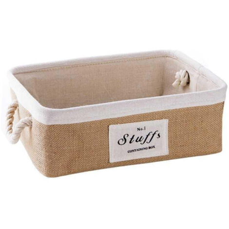 Panier de rangement multi-usage [Jute et coton] - Modèle S et L - 1 pièce - Blanc et naturel - Design déco pratique pour bureau, cuisine, salon, cadeau (1/5)