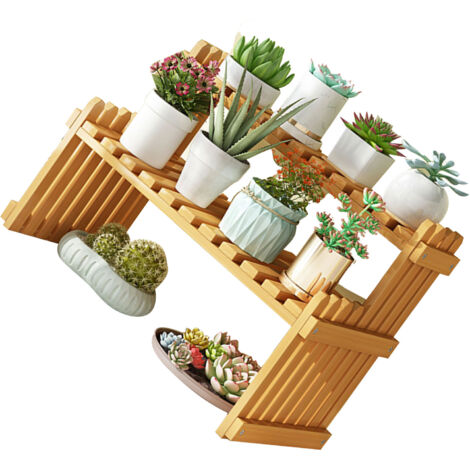 Étagère Bambou Table Pot Plantes Design Équilibre [37cm] P 3 Pots Modèle Tabletop Multi-Structure Stable (1/5)