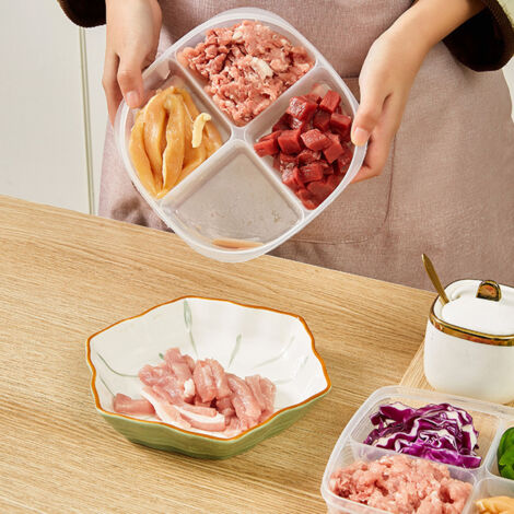 Boîte de Stockage Alimentaire avec Couvercle, Conteneur de Réfrigérateur 4 Compartiments Transparent pour Préparation de Repas avec Ingrédients Oignons Gingembre Ail (1/5)