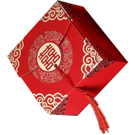 Boîte de dragées chinoise Type 3 Petit [6,5x6,5x4,5 cm] - Design traditionnel portable en papier solide pour mariages et célébrations festives (1/5)