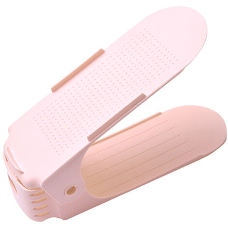 Rangement De Chaussures Double Étage Rack en Plastique Adjustable 10x25x8cm 4 Positions Pink Antidérapant Aération avec Poignée (1/2)