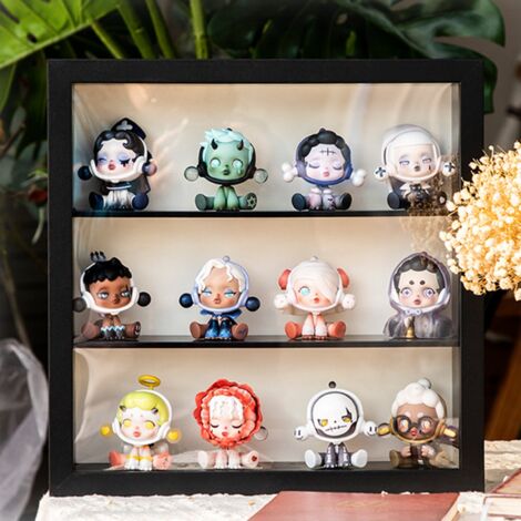 Vitrine de Collection Anime - Modèle Double Partition - En Panneaux Bois Épaissis Noir pour Figurines Miniatures et Toys - Installation Murale ou Table (1/5)