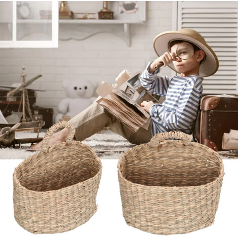 Panier mural suspendu en raphia sec - [Woven Hanging Basket] - Dimensions: 19cm x 8cm x 21.5cm - Organisateur de rangement pour salon, bureau, salle de bain (1/5)