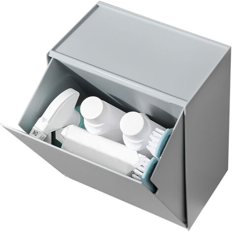 Boîte de Rangement Murale Flip Lid, Économiseur d'Espace, Grande Capacité, Organisateur Murale pour Cotons, Fil dentaire, Papier Gris, Matériel Plastique, 24x20.3x12.5cm (1/2)
