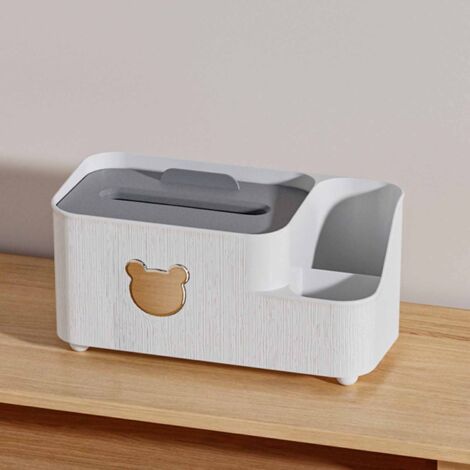 Organiseur pour Boîte de Mouchoirs Table Porte-Boîte Bear PP Compartiments Multifunctionnel Bureau Salon Petit Compact (1/5)