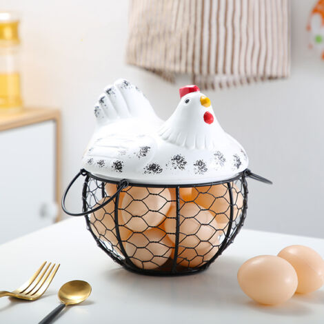 Panier de stockage pratique en céramique et métal pour œufs/fruits, dimensions 19x16x10cm, coloris noir/blanc/jaune/rose/bleu (1/5)