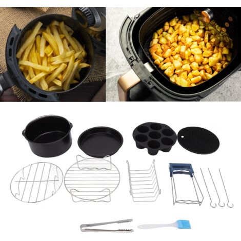 Ensemble de Paniers pour Friteuse à Air Stainless Steel Thermorésistant 18cm Compatible Multi-Modèles Écrou Grippe Pinces Spatule et Moule (1/5)