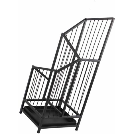 Support porte-parapluies métal noir élégant système plateau recueille eau pour porte standard 62 cm (1/5)