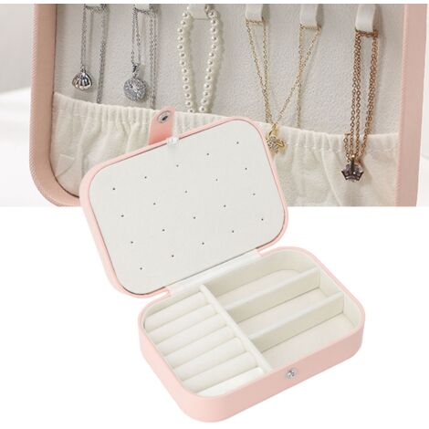 Boîte de voyage pour bijoux en cuir rose avec lock & compartiments ajustables - Étui portable pour colliers, bagues et boucles d'oreille (1/5)